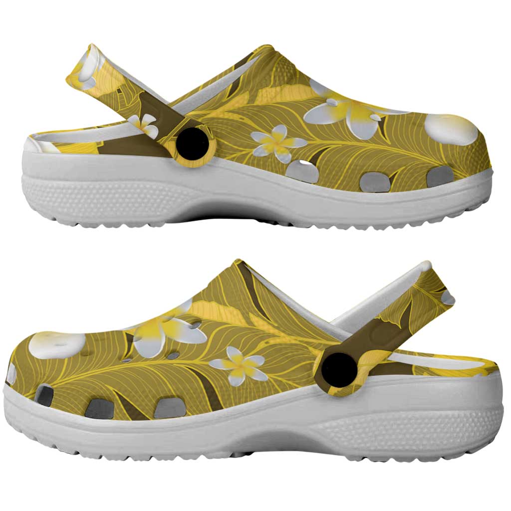 Yellow Banana Leaf Hawaii Clogs Shoes Lau Maia Plumeria Tropical Summer Vibes LT14 - Polynesian Pride