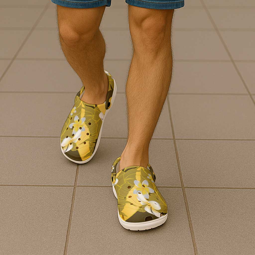 Yellow Banana Leaf Hawaii Clogs Shoes Lau Maia Plumeria Tropical Summer Vibes LT14 - Polynesian Pride