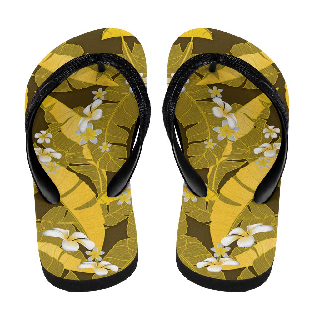 Yellow Banana Leaf Hawaii Flip Flops Lau Maia Plumeria Tropical Summer Vibes LT14 - Polynesian Pride