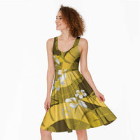 Yellow Banana Leaf Hawaii Midi Dress Lau Maia Plumeria Tropical Summer Vibes LT14 - Polynesian Pride