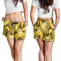 Yellow Banana Leaf Hawaii Shorts for Women Lau Maia Plumeria Tropical Summer Vibes LT14 - Polynesian Pride