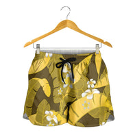 Yellow Banana Leaf Hawaii Shorts for Women Lau Maia Plumeria Tropical Summer Vibes LT14 - Polynesian Pride