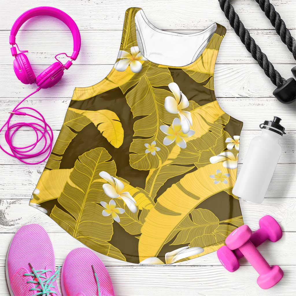 Yellow Banana Leaf Hawaii Women Racerback Tank Lau Maia Plumeria Tropical Summer Vibes LT14 Yellow - Polynesian Pride