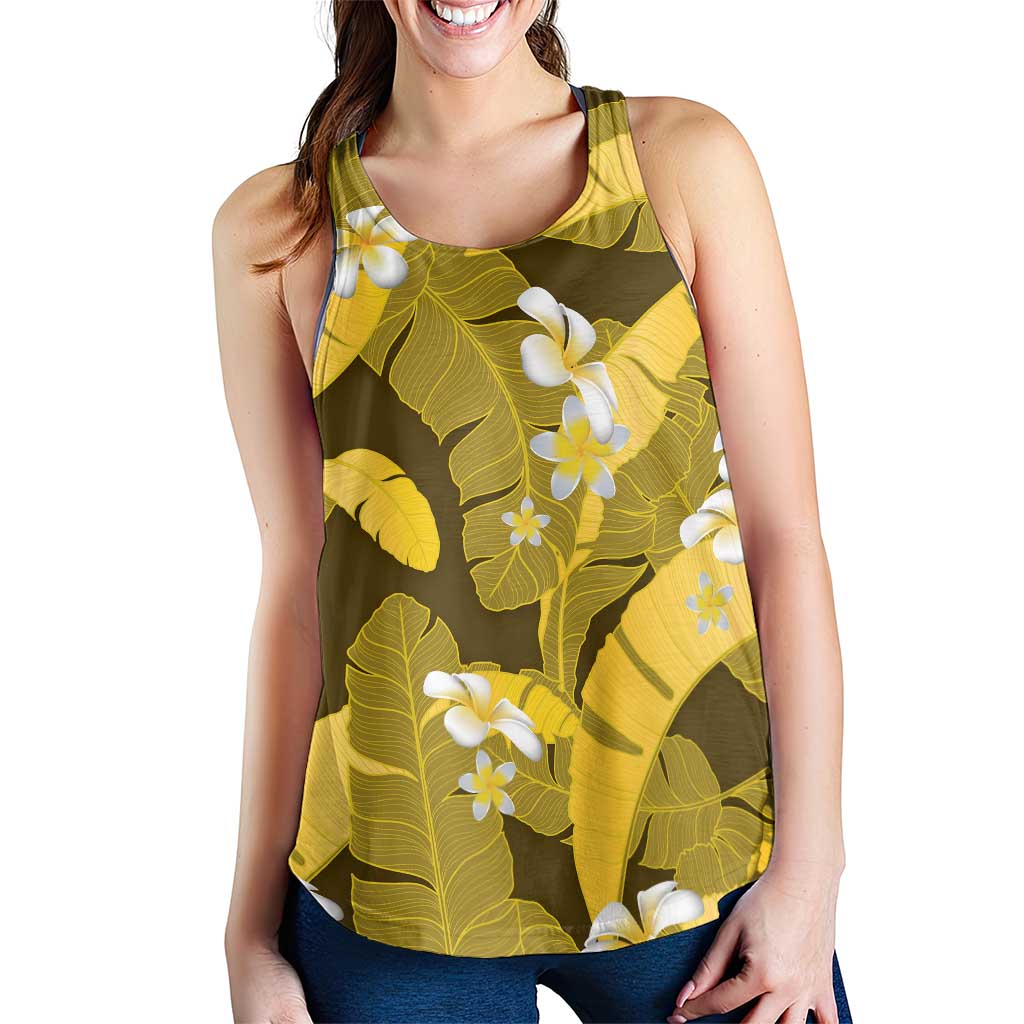 Yellow Banana Leaf Hawaii Women Racerback Tank Lau Maia Plumeria Tropical Summer Vibes LT14 - Polynesian Pride