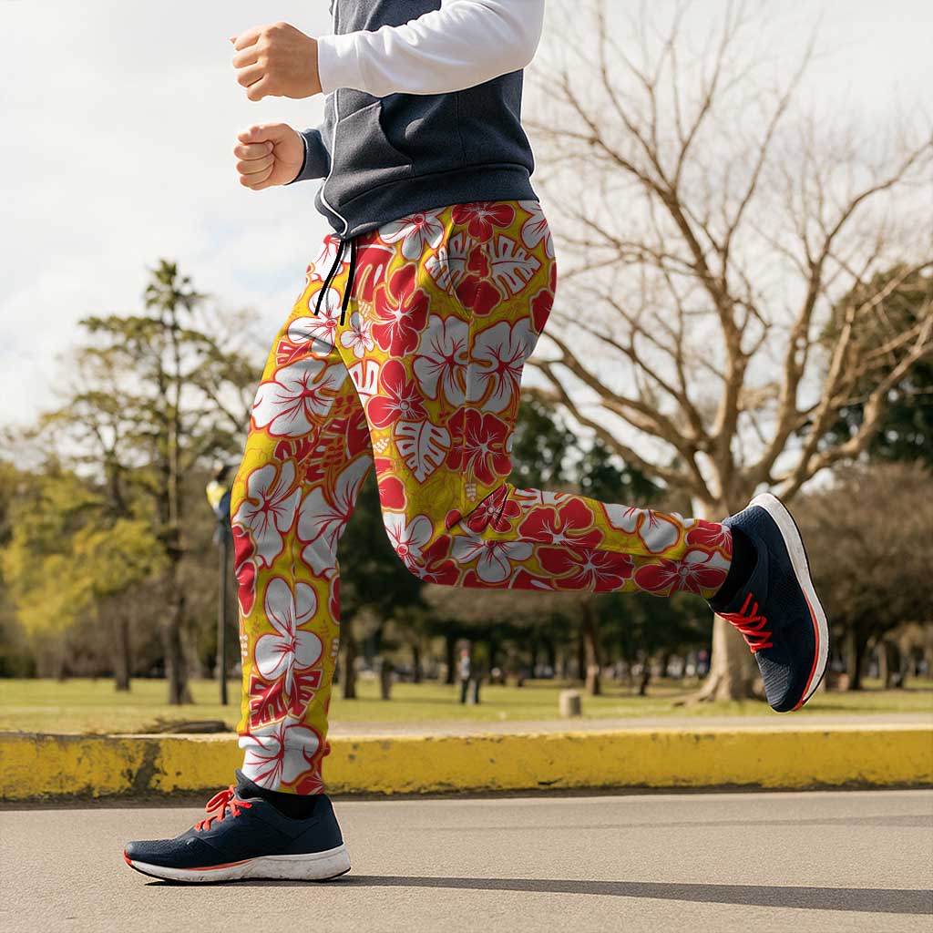 Yellow Hawaii Hibiscus Jogger Pants Tropical Flowers Seamless Pattern - Polynesian Pride