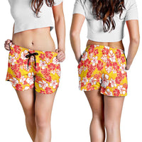 Yellow Hawaii Hibiscus Shorts for Women Tropical Flowers Seamless Pattern - Polynesian Pride