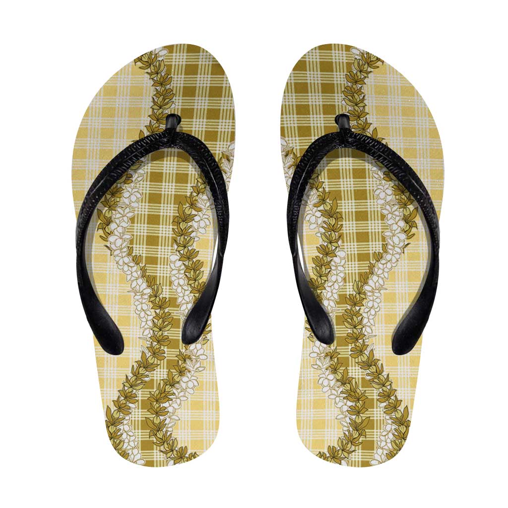Yellow Hawaii Palaka Flip Flops Hawaiian Honohono Lei
