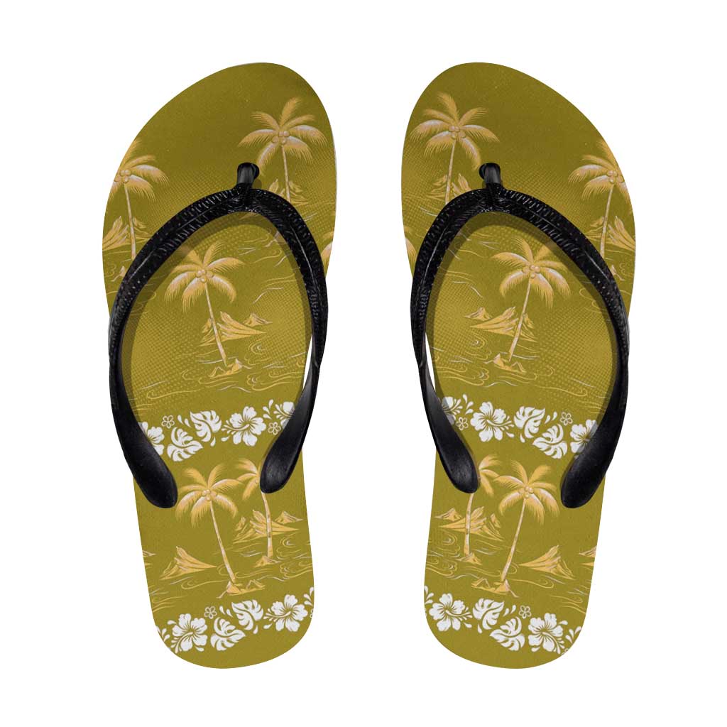 Yellow Hawaii Palm Tree Hibiscus Flip Flops Fantasy Summer Vibe