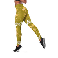 Yellow Hawaii Palm Tree Hibiscus Leggings Fantasy Summer Vibe LT01 Yellow - Polynesian Pride