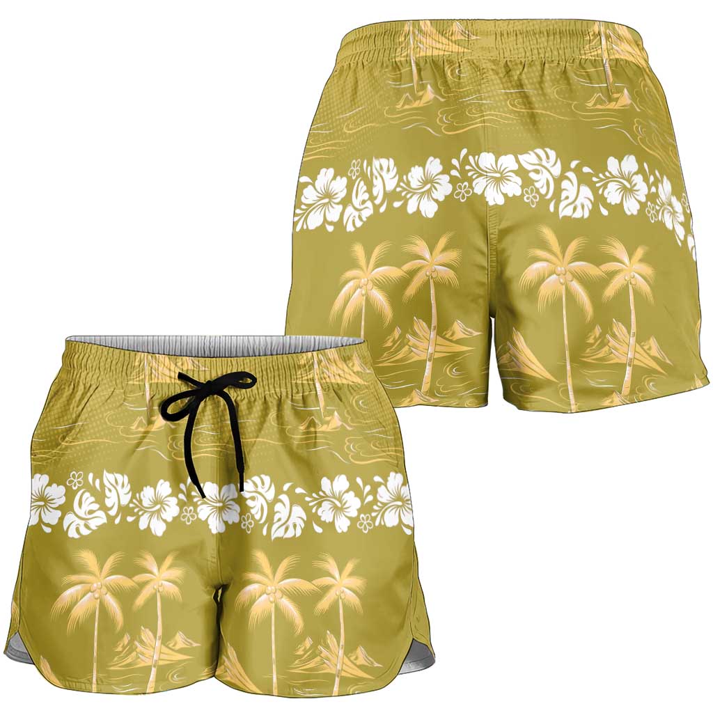 Yellow Hawaii Palm Tree Hibiscus Shorts for Women Fantasy Summer Vibe LT01 - Polynesian Pride