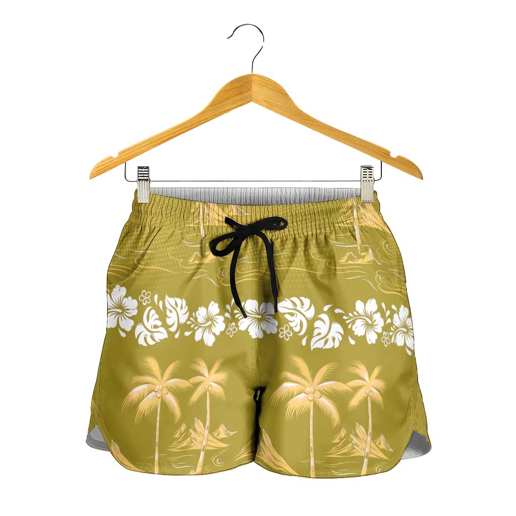 Yellow Hawaii Palm Tree Hibiscus Shorts for Women Fantasy Summer Vibe LT01 - Polynesian Pride