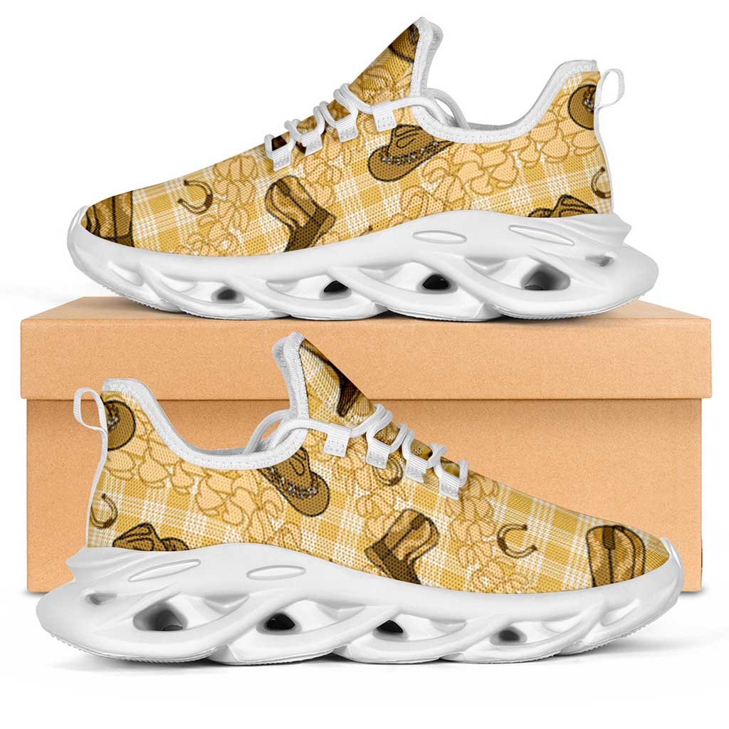 Yellow Palaka Hawaii Cowboy Clunky Sneakers Puakenikeni Lei Paniolo Papale Seamless Vibes - Polynesian Pride