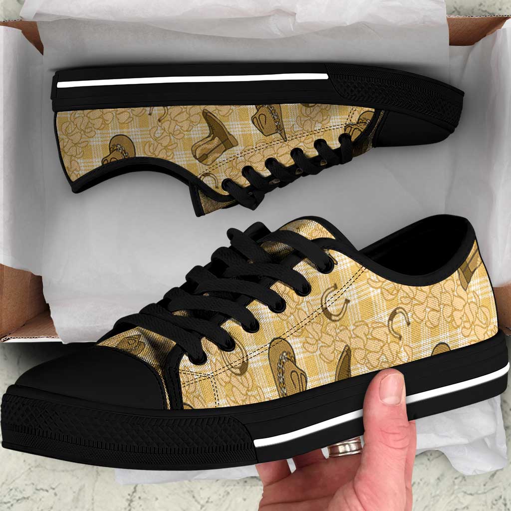 Yellow Palaka Hawaii Cowboy Low Top Shoes Puakenikeni Lei Paniolo Papale Seamless Vibes - Polynesian Pride