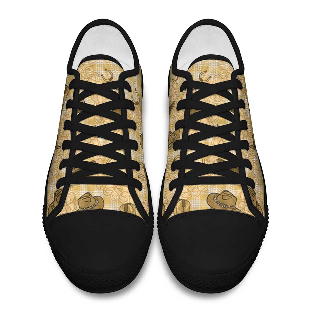 Yellow Palaka Hawaii Cowboy Low Top Shoes Puakenikeni Lei Paniolo Papale Seamless Vibes - Polynesian Pride