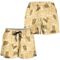 Yellow Palaka Hawaii Cowboy Shorts for Women Puakenikeni Lei Paniolo Papale Seamless Vibes LT14 - Polynesian Pride