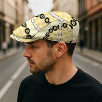 Yellow Palaka Hawaii Jeff Hat Kukui Nut Pikake Lei Hawaiian Tapa Pattern - Polynesian Pride