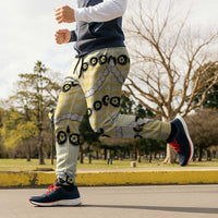 Yellow Palaka Hawaii Jogger Pants Kukui Nut Pikake Lei Hawaiian Tapa Pattern - Polynesian Pride