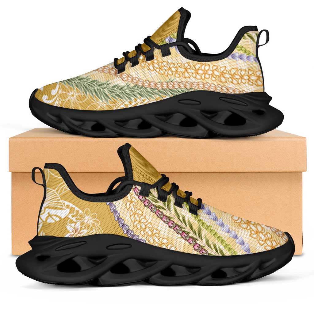 Yellow Palaka Hawaii Leis Clunky Sneakers Hawaiian-plaid Elegant Tropical Vibes