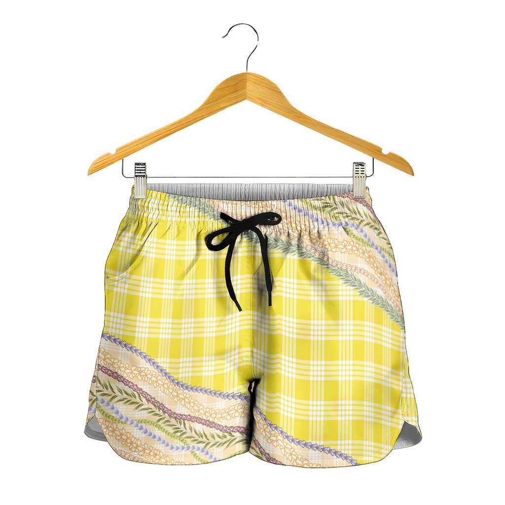 Yellow Palaka Hawaii Leis Elegant Vibes Shorts for Women