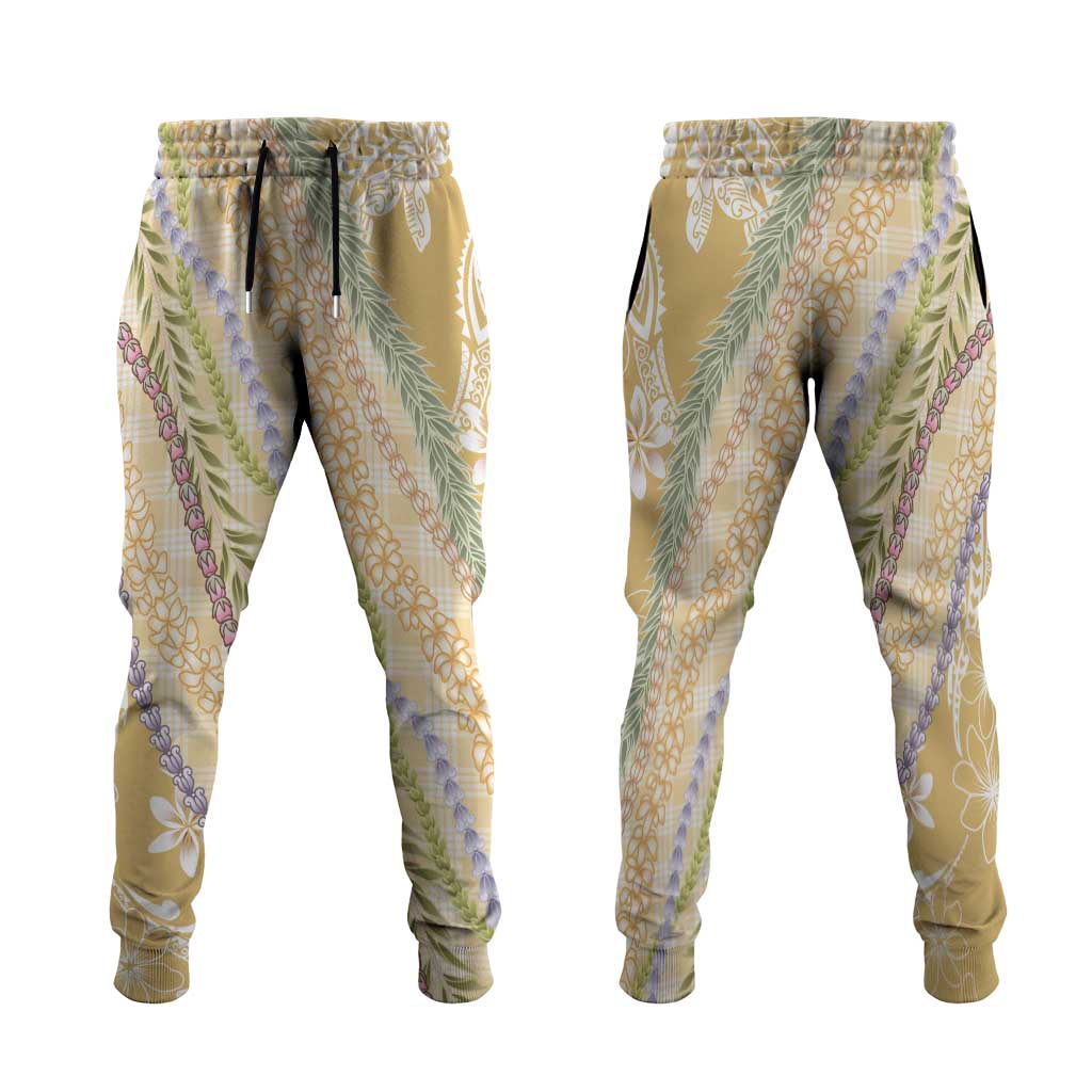 Yellow Palaka Hawaii Leis Jogger Pants Hawaiian-plaid Elegant Tropical Vibes - Polynesian Pride