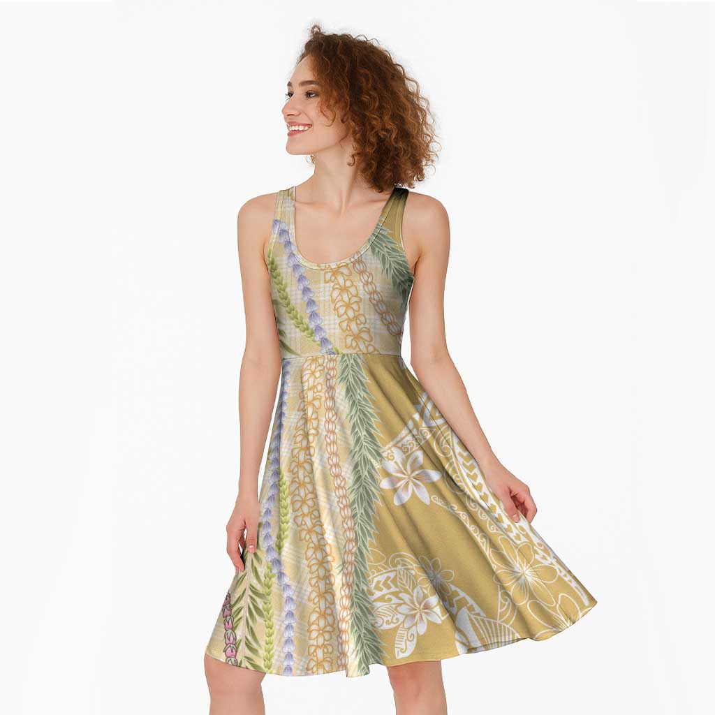 Yellow Palaka Hawaii Leis Midi Dress Hawaiian-plaid Elegant Tropical Vibes - Polynesian Pride