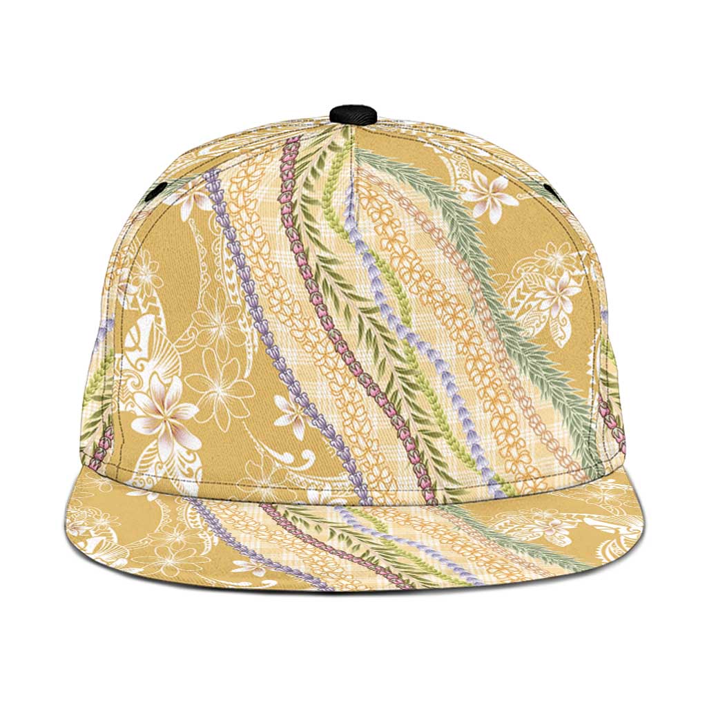 Yellow Palaka Hawaii Leis Snapback Cap Hawaiian-plaid Elegant Tropical Vibes - Polynesian Pride