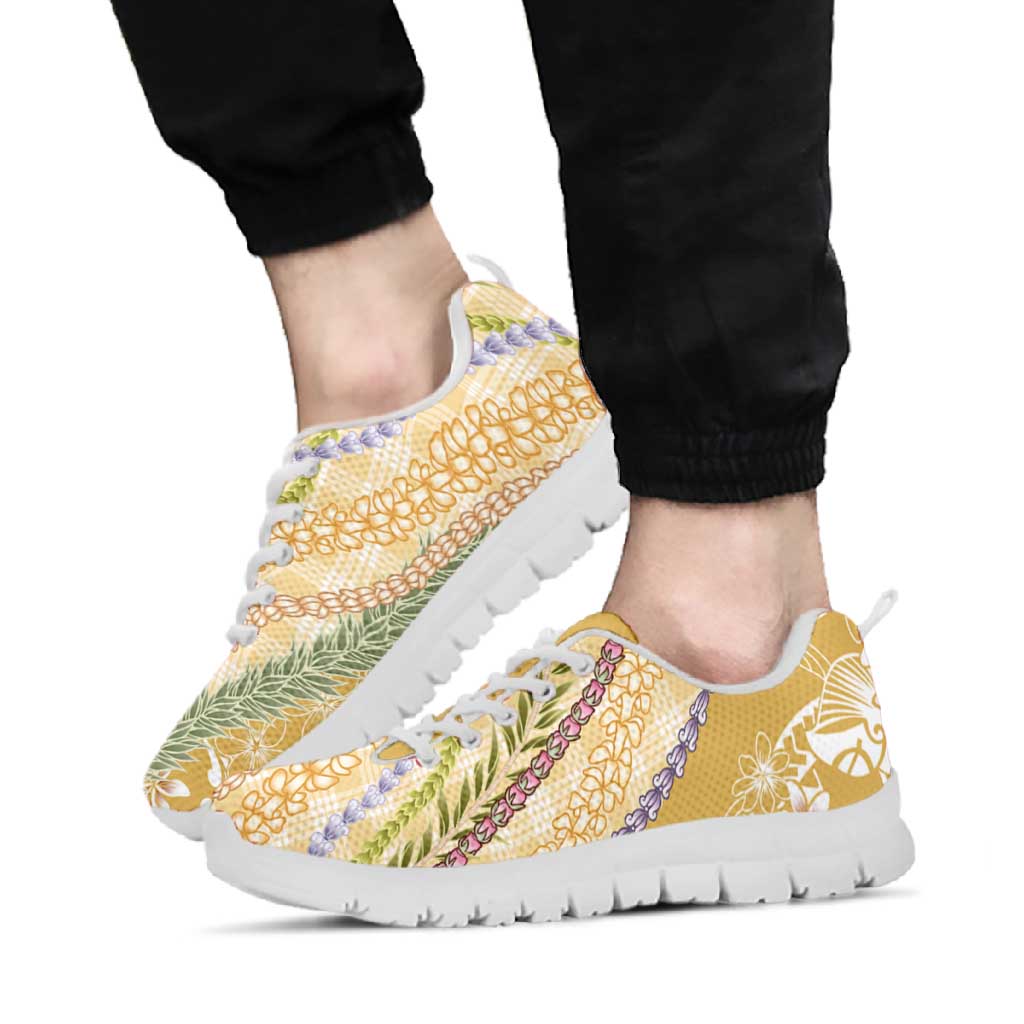 Yellow Palaka Hawaii Leis Sneakers Hawaiian-plaid Elegant Tropical Vibes