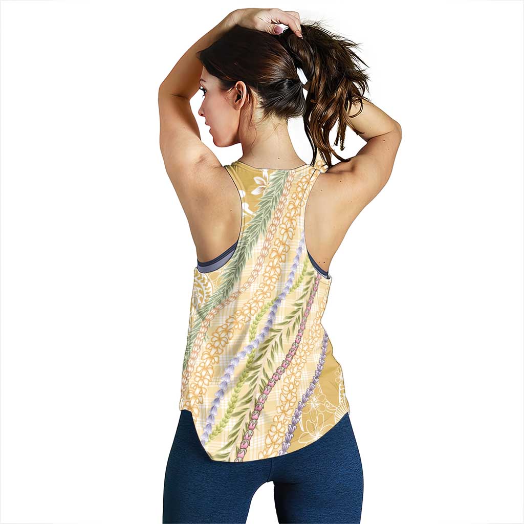 Yellow Palaka Hawaii Leis Women Racerback Tank Hawaiian-plaid Elegant Tropical Vibes - Polynesian Pride