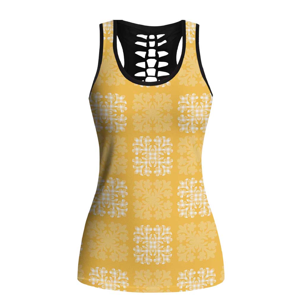 Yellow Palaka Quilt Hawaii Hollow Tank Top Traditional Hawaii-plaid Pattern - Polynesian Pride