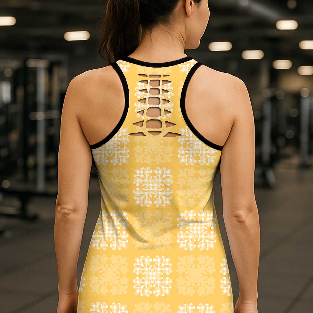 Yellow Palaka Quilt Hawaii Hollow Tank Top Traditional Hawaii-plaid Pattern - Polynesian Pride