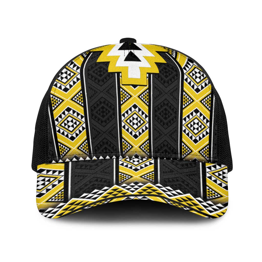 Yellow Taniko Aotearoa Baseball Net Cap Niho Taniwha Mix Poutama - Polynesian Pride