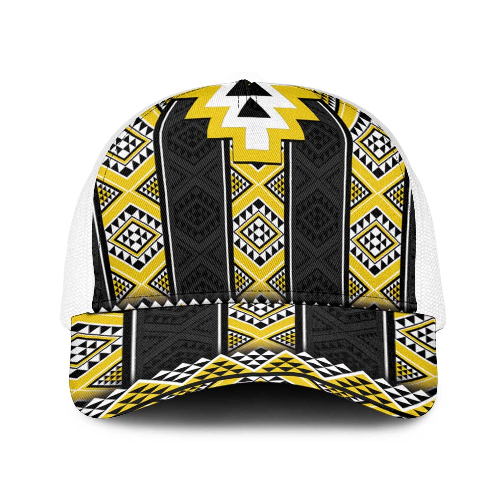 Yellow Taniko Aotearoa Baseball Net Cap Niho Taniwha Mix Poutama - Polynesian Pride