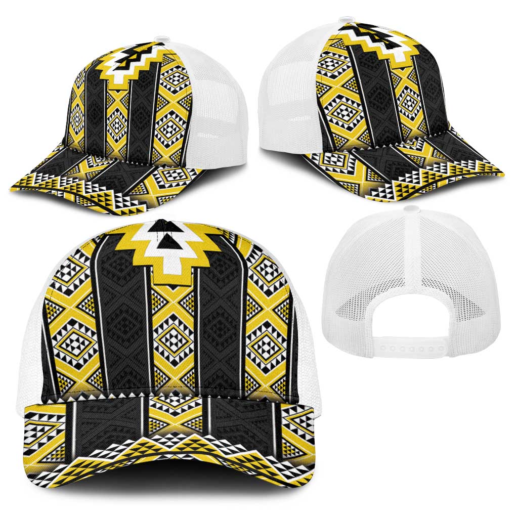 Yellow Taniko Aotearoa Baseball Net Cap Niho Taniwha Mix Poutama - Polynesian Pride