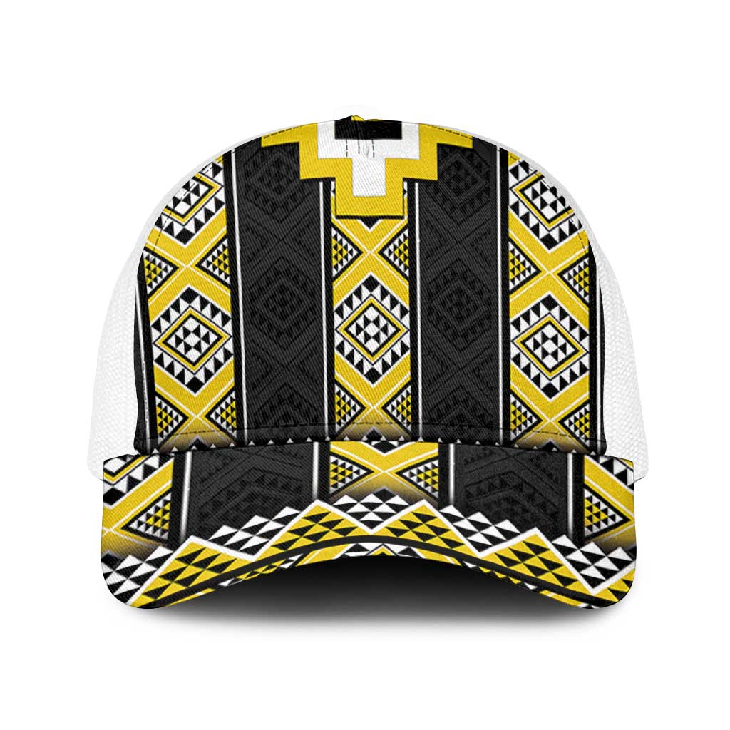 Yellow Taniko Aotearoa Mesh Trucker Cap Niho Taniwha Mix Poutama - Polynesian Pride