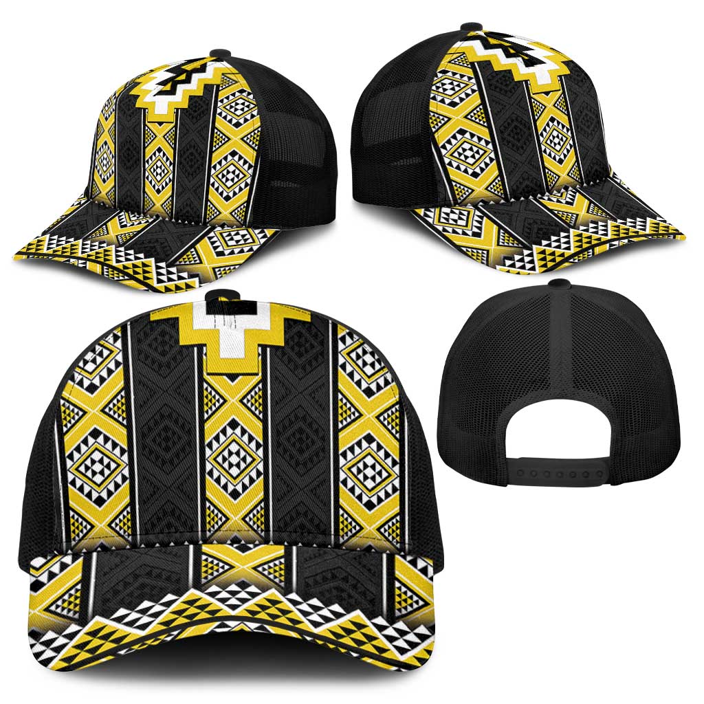 Yellow Taniko Aotearoa Mesh Trucker Cap Niho Taniwha Mix Poutama - Polynesian Pride