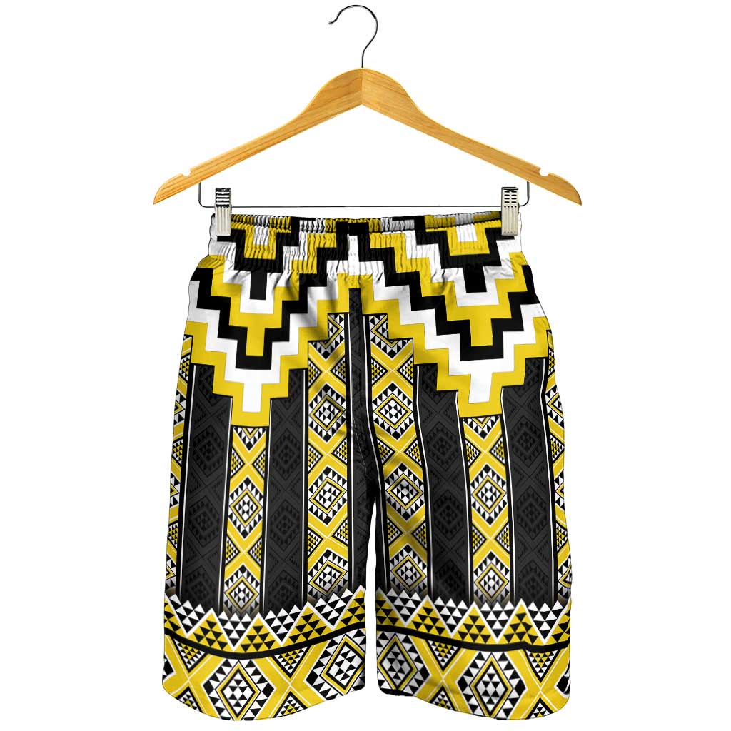 Yellow Taniko Aotearoa Shorts for Men Niho Taniwha Mix Poutama LT14