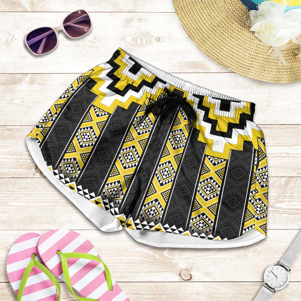 Yellow Taniko Aotearoa Shorts for Women Niho Taniwha Mix Poutama
