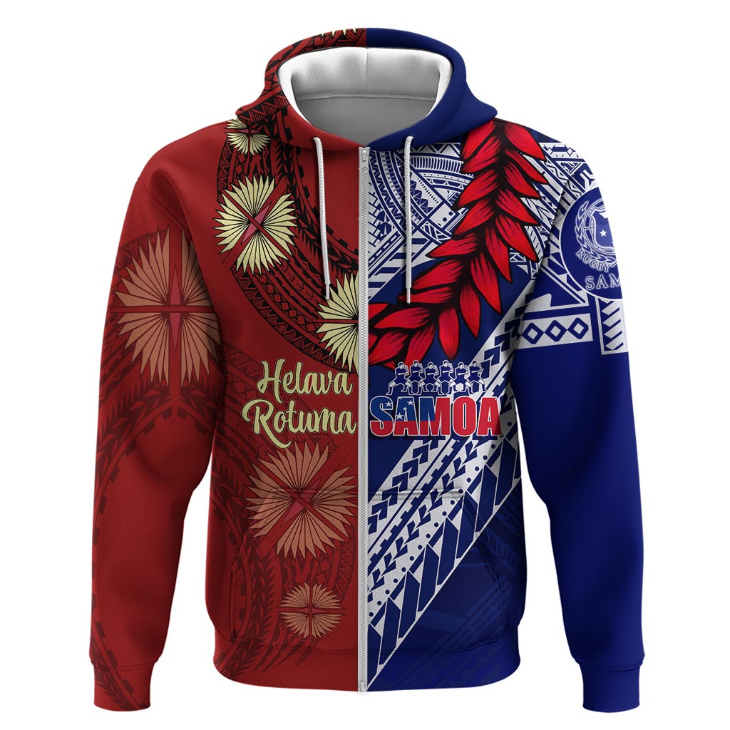 CUSTOMER REQUEST - Rotuma & Samoa - 250926 Hoodie LT7 Zip Hoodie Blue Red - Polynesian Pride