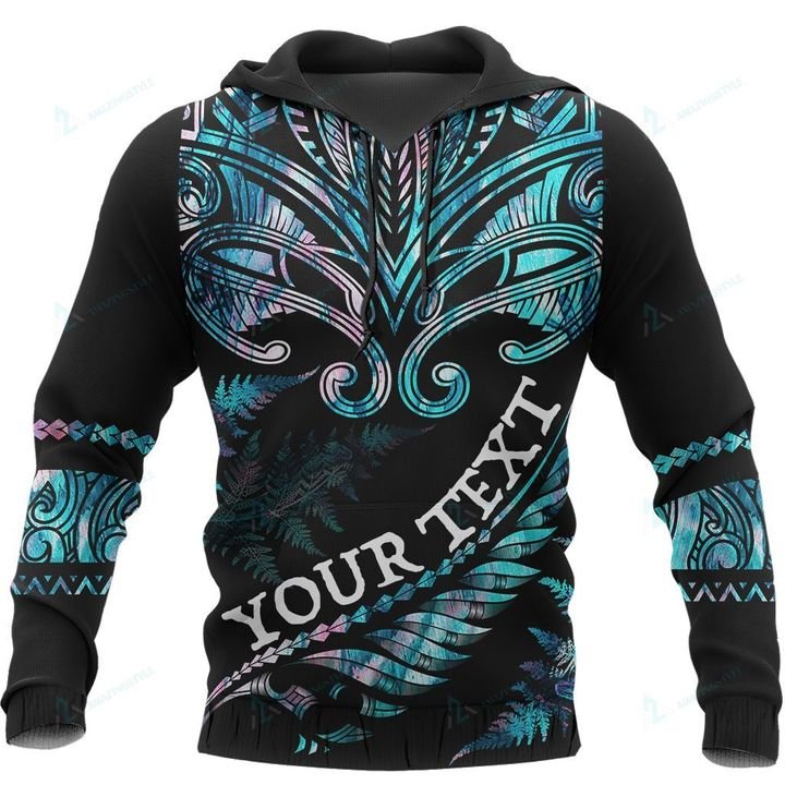 Custom New Zealand Aotearoa Hoodie Maori Fern Paua Shell Black - Polynesian Pride