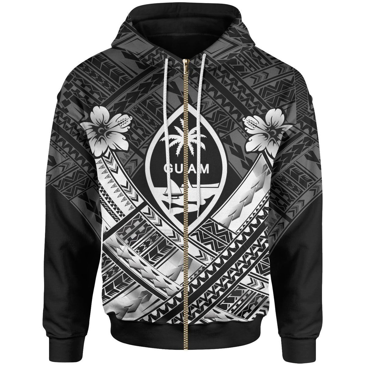 Guam Polynesian Zip up Hoodie Guam White Seal Camisole Hibiscus Style Unisex White - Polynesian Pride