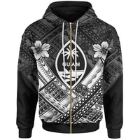 Guam Polynesian Zip up Hoodie Guam White Seal Camisole Hibiscus Style Unisex White - Polynesian Pride