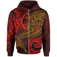 Guam Polynesian Zip up Hoodie Red Shark Polynesian Tattoo Unisex Red - Polynesian Pride