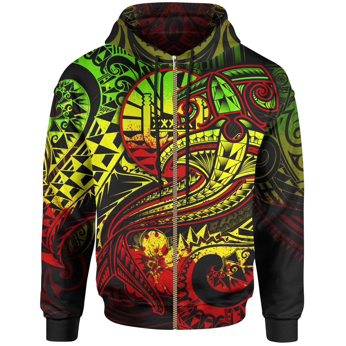 Tahiti Zip up Hoodie Reggae Shark Polynesian Tattoo Unisex Reggae - Polynesian Pride