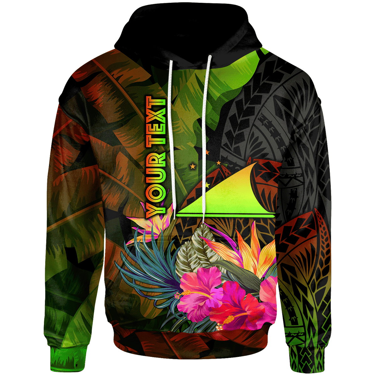Tokelau Polynesian Custom Hoodie Hibiscus and Banana Leaves Unisex Reggae - Polynesian Pride