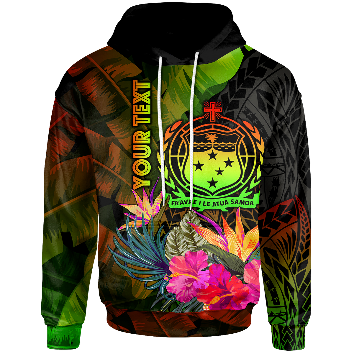 Samoa Polynesian Custom Hoodie Hibiscus and Banana Leaves Unisex Reggae - Polynesian Pride