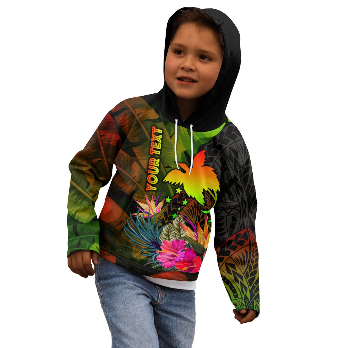 Papua New Guinea Polynesian Custom Hoodie Hibiscus and Banana Leaves - Polynesian Pride