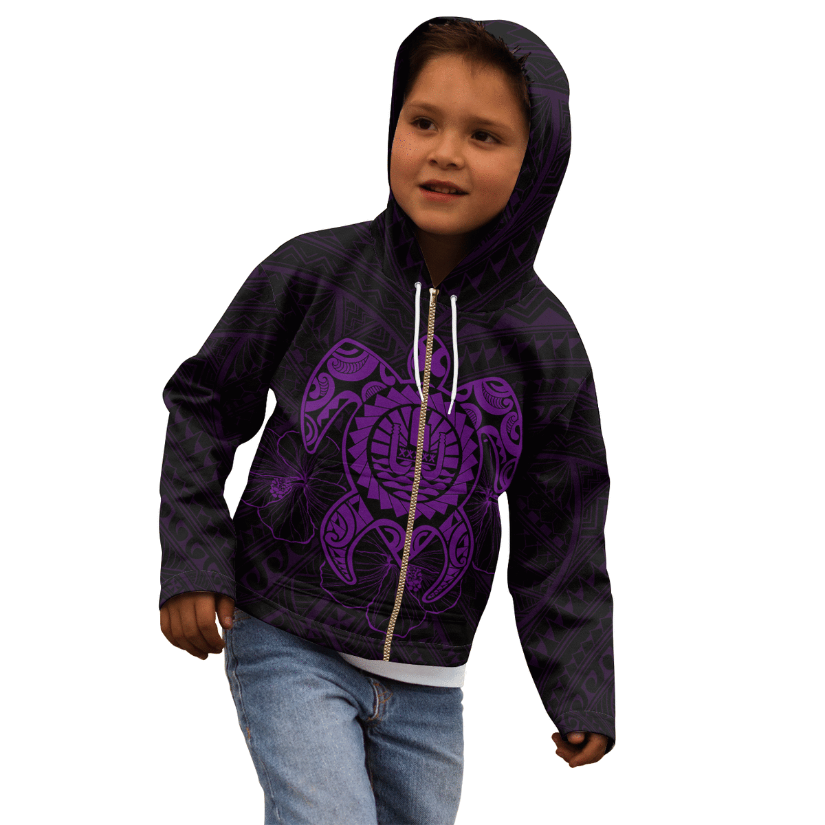 Tahiti Polynesian Zip up Hoodie Vintage Polynesian Turtle (Purple) - Polynesian Pride