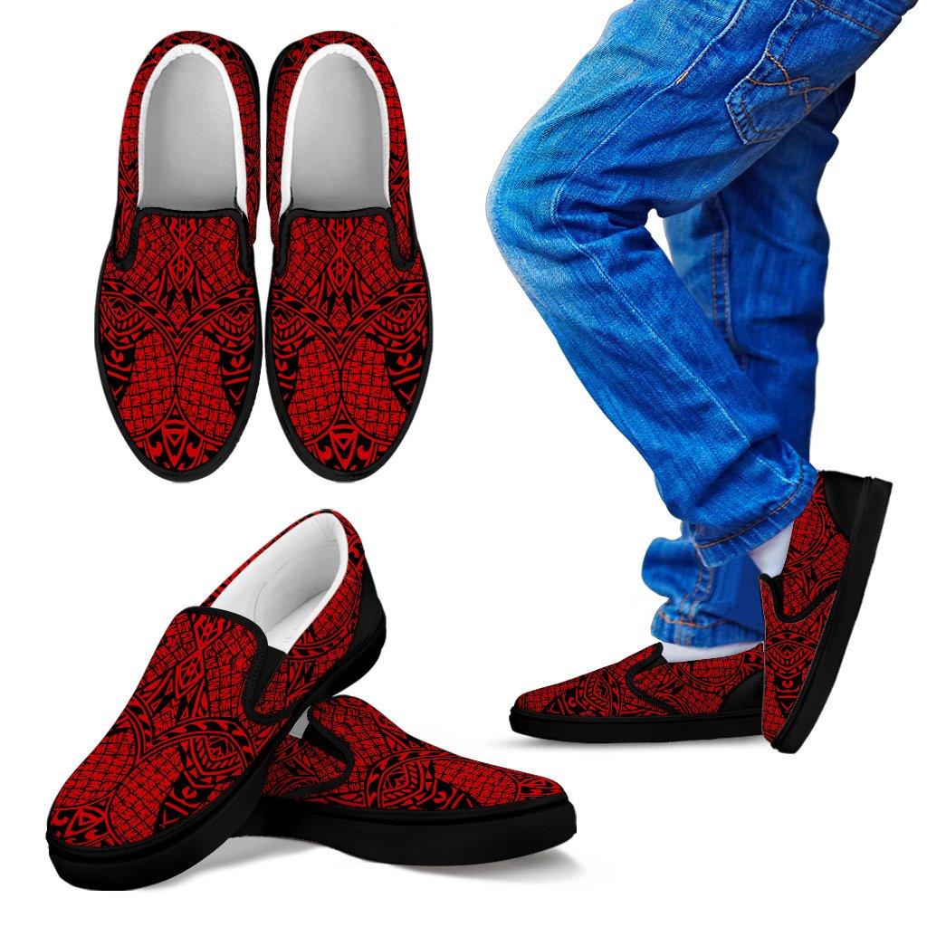 Polynesian Slip Ons Red Kid's Slip Ons Black - Polynesian Pride