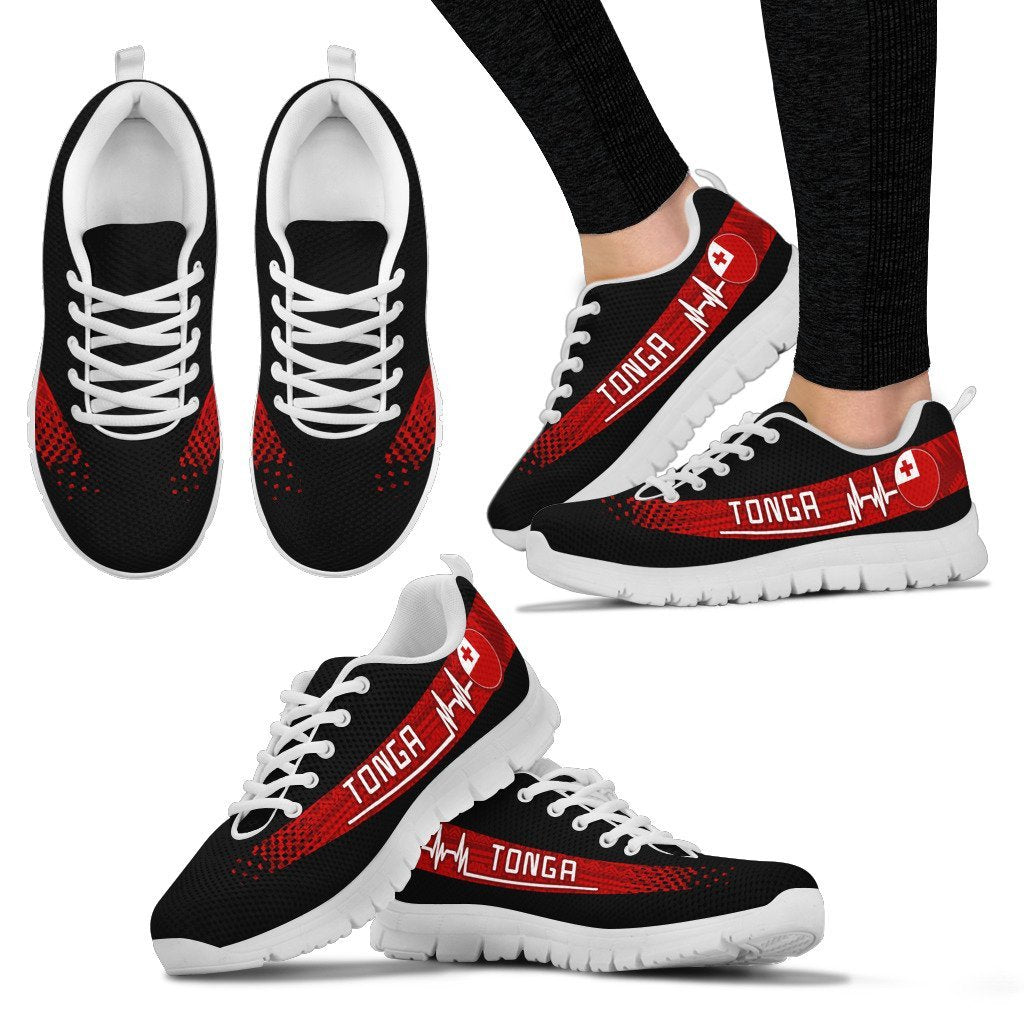 Tongan Heartbeat Sneakers - Polynesian Pattern Women's Sneakers - White - Tongan White - Polynesian Pride