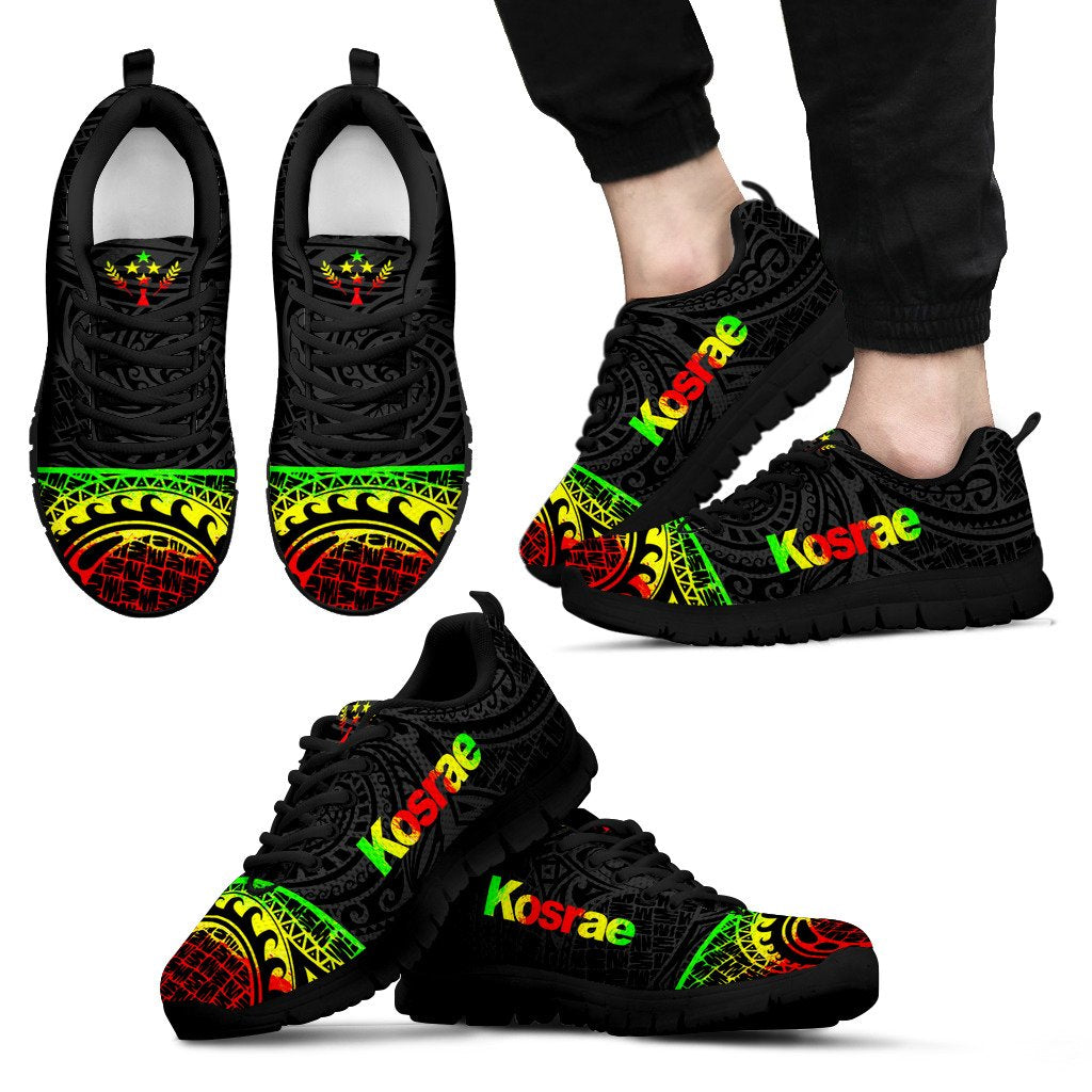 Kosrae Sneakers - Kosrae Flag Micronesia Reggae Style Unisex Black - Polynesian Pride